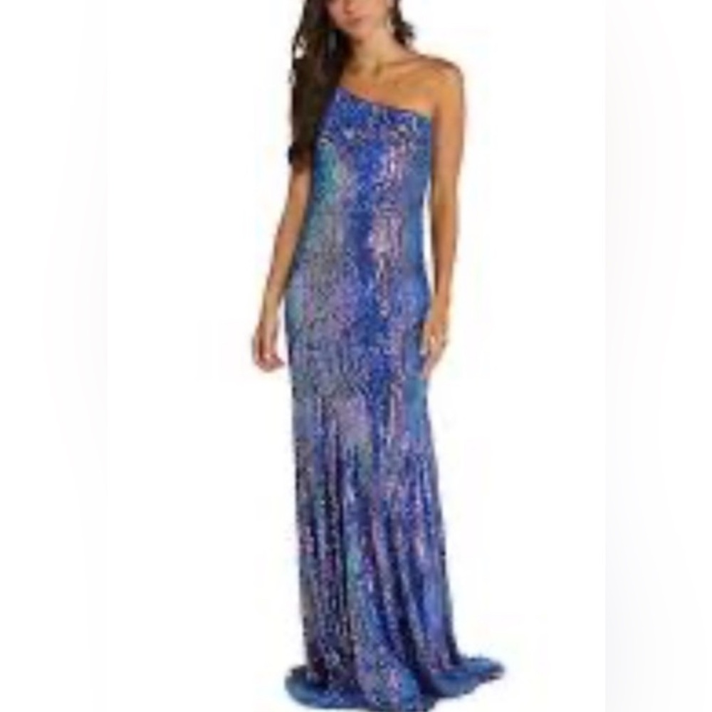 Elegant Blue One-Shoulder Prom Dress